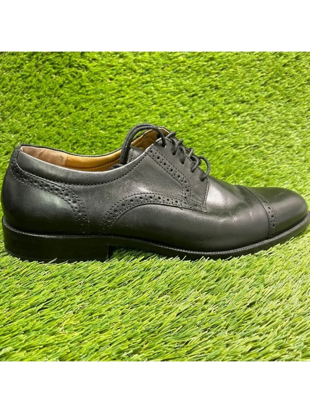 Johnston & Murphy Harmon Mens Size 10 Black Leather Cap Toe Oxford Dress Shoes